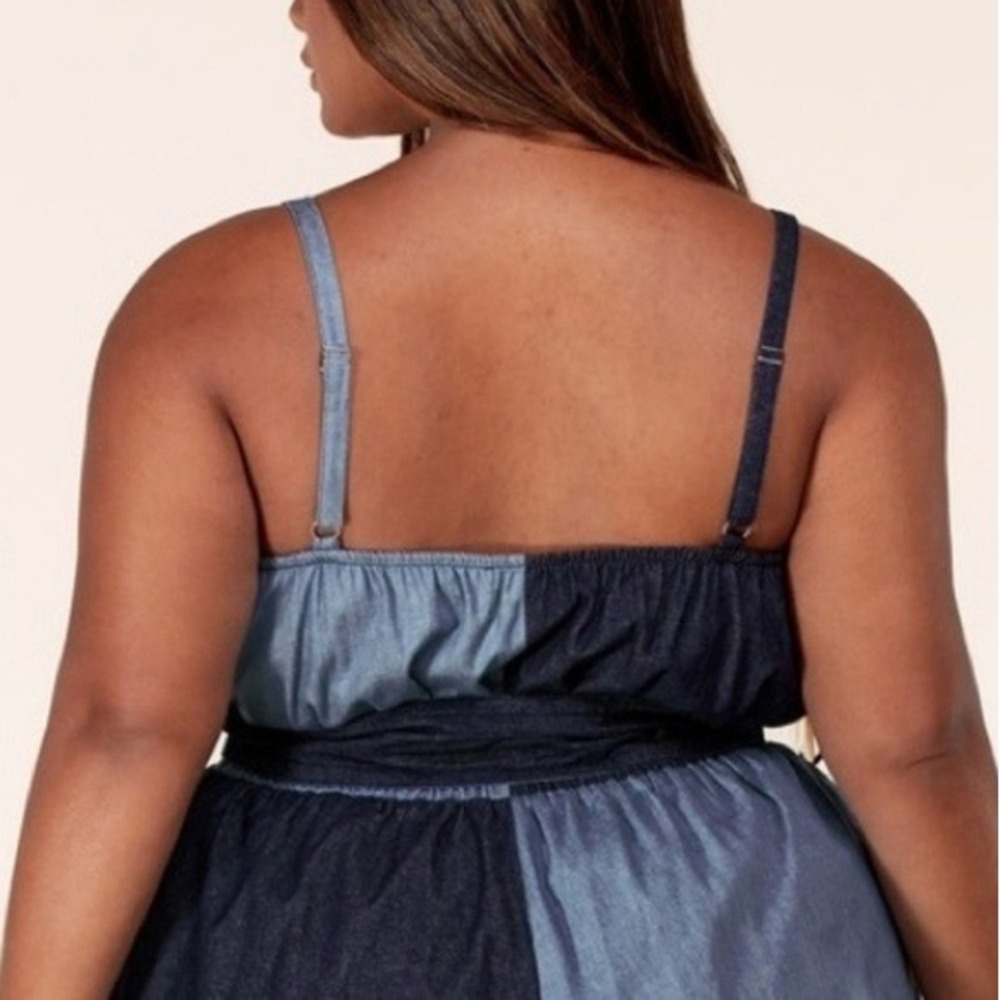 L'atiste 90's Y2K Summer Patchwork Sleeveless Denim Chambray Romper Jrs. Large - Picture 4 of 10